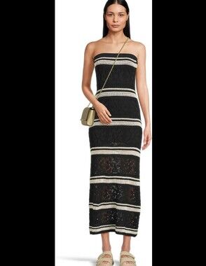 L'epace Rosalia Strapless Black & White Crochet Maxi Dress Small